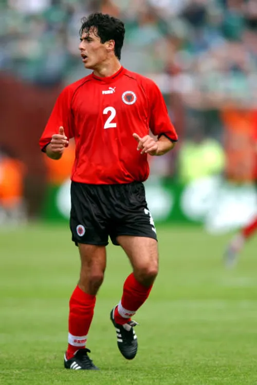 Coach Elvin Beqiri in the Albania national team kit
